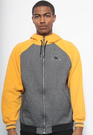 VINTAGE KAPPA LOGO HOODIE GREY AND YELLOW