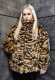 TIGER FLEECE JACKET FAUX FUR ZEBRA FLUFFY BOMBER BROWN BLACK