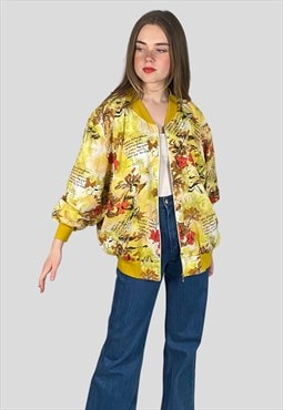 80's Cotton Vintage Floral Yellow Bomber Jacket