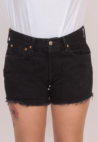 LEVI'S 501 BLACK DENIM HIGH WAISTED SHORTS 14