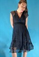 VINTAGE 1990S NAVY SHEER TEA DRESS WITH PAISLEY EMBROIDERY