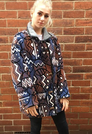 VINTAGE OVERSIZED WINTER QUILTED GRAFFITI FLEECE JACKET