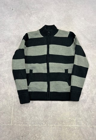 VINTAGE KNITTED CARDIGAN STRIPED PATTERNED ZIP UP KNIT