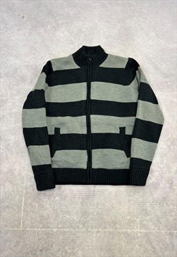 Vintage Knitted Cardigan Striped Patterned Zip Up Knit
