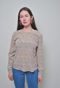 90s pattern blouse, long sleeve woman shirt, vintage