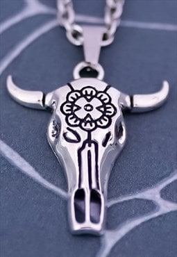 CRW Silver Cow Skull Necklace 