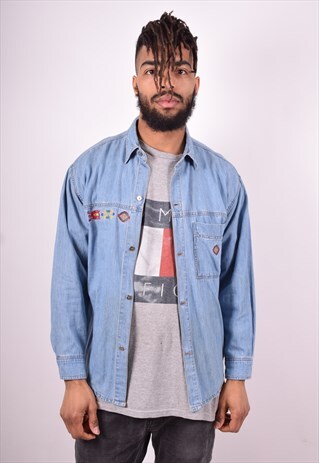 MENS VINTAGE DENIM SHIRT MEDIUM BLUE 90'S