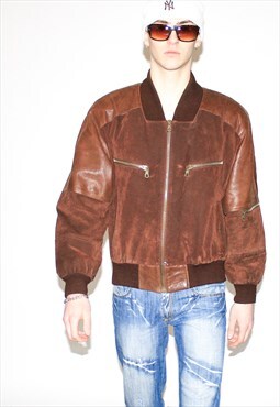 Vintage 90s suede leather bomber jacket in brown