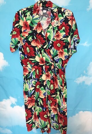 VINTAGE 80'S FLORAL HAWAIIAN PRINT PLAYSUIT W/ SHOULDER PADS