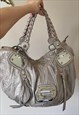 00S GUESS GREY/LILAC SNAKE PRINT LEATHER SLOUCH SHOULDER BAG
