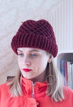 Dark red burgundy thick knitted hat