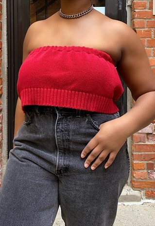 VINTAGE UPCYCLED RED KNIT TUBE TOP