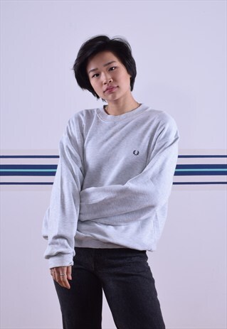 HEATHER GREY EMBROIDERED FRED PERRY SWEATSHIRT