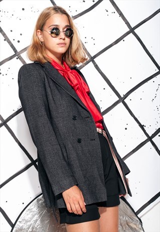 VINTAGE BLAZER JACKET 80S GRUNGE OVERSIZED GREY COAT