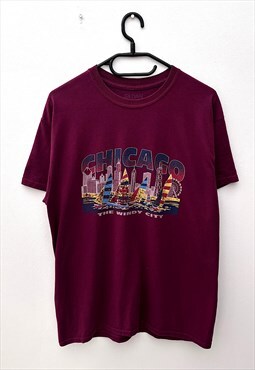Gildan Chicago windy city burgundy tourist T-shirt medium 
