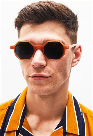 HAYDEN - HEXAGONAL ORANGE CLASSIC ROUND SUNGLASSES