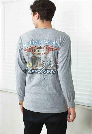 VINTAGE HARLEY DAVIDSON T-SHIRT LONG SLEEVE LOGO 90S M 9.3