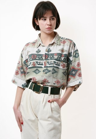 80S ABSTRACT PATTERN VINTAGE OLDSCHOOL COTTON SHIRT 13911