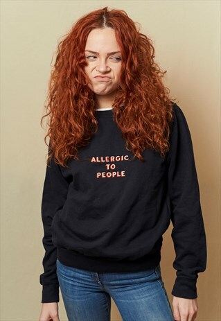 ALLERGIC TO PEOPLE EMBROIDERED NAVY SLOGAN JUMPER