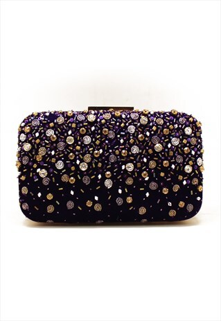 EMBELLISHED PURPLE EVENING CLUTCH BAG