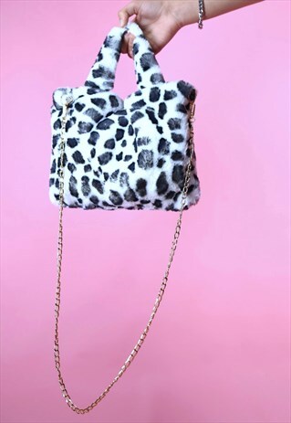 VINTAGE INSPIRED FLUFFY BAG FAUX FUR CROSS BODY BAG LEOPARD