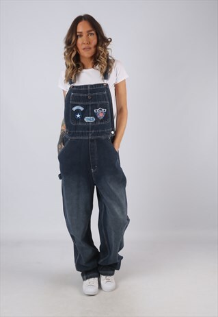 DENIM DUNGAREES DISNEY WIDE LEG VINTAGE UK 12 (HK3A)