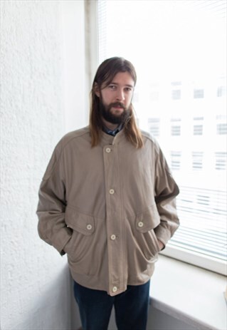 VINTAGE 70'S BEIGE/BROWN LEATHER JACKET