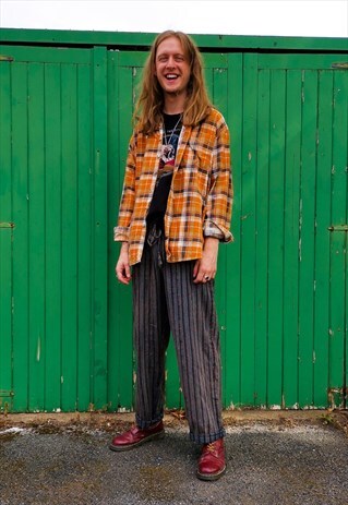 FAIRTRADE BLACK STONEWASHED STRIPED DRAWSTRING TROUSERS