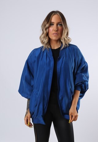 SILK BOMBER JACKET PLAIN OVERSIZED VINTAGE UK 22 (FBFC)