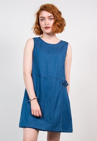 90'S DARK BLUE DENIM MINI DRESS