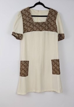 Vintage Cream and Brown 60's Dress