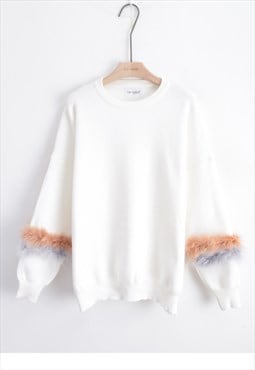 Pink and blue color Faux Feather look embellished Jumper