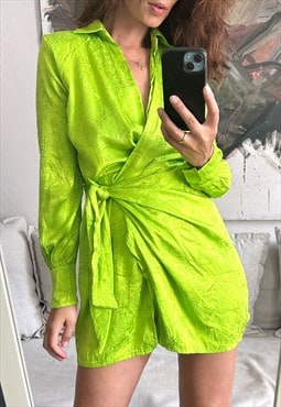 Neon Green Mini Party Dress - Small