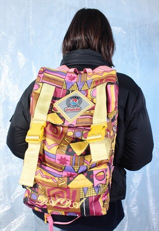 VINTAGE INVICTA QUASAR PINK, YELLOW AND PURPLE BACKPACK