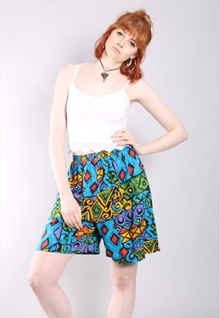 VINTAGE 80S ABSTRACT PRINT PATTERNED CULOTTE SHORTS