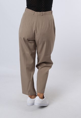 HIGH WAISTED TROUSERS PINSTRIPE WIDE TAPERED UK 12 (CKBC)