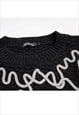 CABLE SWEATER DISTRESSED JUMPER RETRO TEXTURED TOP IN BLACK