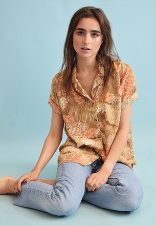 90'S RETRO ABSTRACT FLORAL PRINT FESTIVAL MOMS BLOUSE TOP