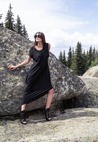 XXL DRESS MAXI DRESS ONE SLEEVE EXTRAVAGANT DRAPPED F1707