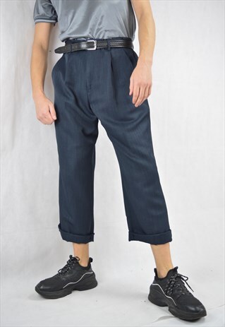 VINTAGE DARK BLUE STRAIGHT CLASSIC SUIT TROUSERS
