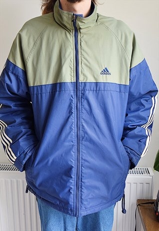 VINTAGE 90S ADIDAS COAT ZIP UP BLUE & GREEN 