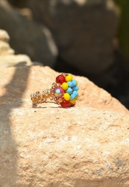 Unique handmade bead woven ring,glass crystals/glass beads