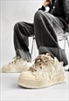 STAR PATCH SNEAKERS CHUNKY SOLE TRAINERS SKATE SHOES CREAM