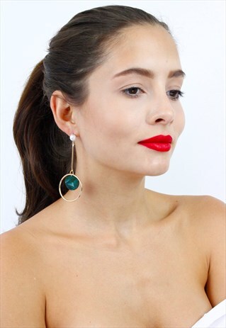 GREEN TORTOISE SHELL ACRYLLIC DROP DANGLE HOOP EARRINGS