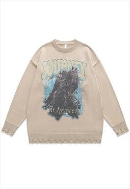 Knight sweater Gothic knit distressed horror jumper in beige