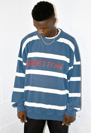 VINTAGE 90S BENETTON EMBROIDERED STRIPE SWEATSHIRT JUMPER