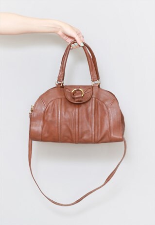 VINTAGE 1980'S BROWN LEATHER PANELLED SHOULDER BAG