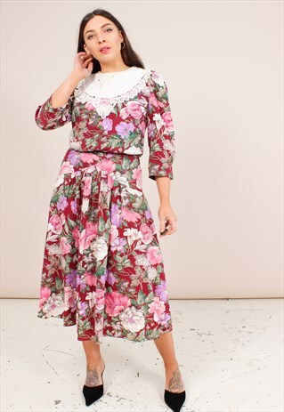 VINTAGE 80S FLORAL PRINT MIDI DRESS