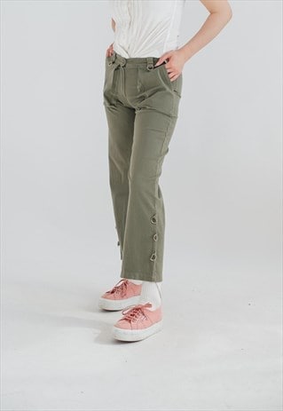 Vintage Mid Waist Cotton Crop Trousers in Moss Green XS