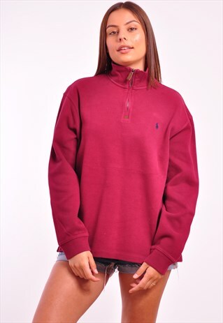 VINTAGE RALPH LAUREN POLO 1/4 ZIP BURGUNDY SWEATER